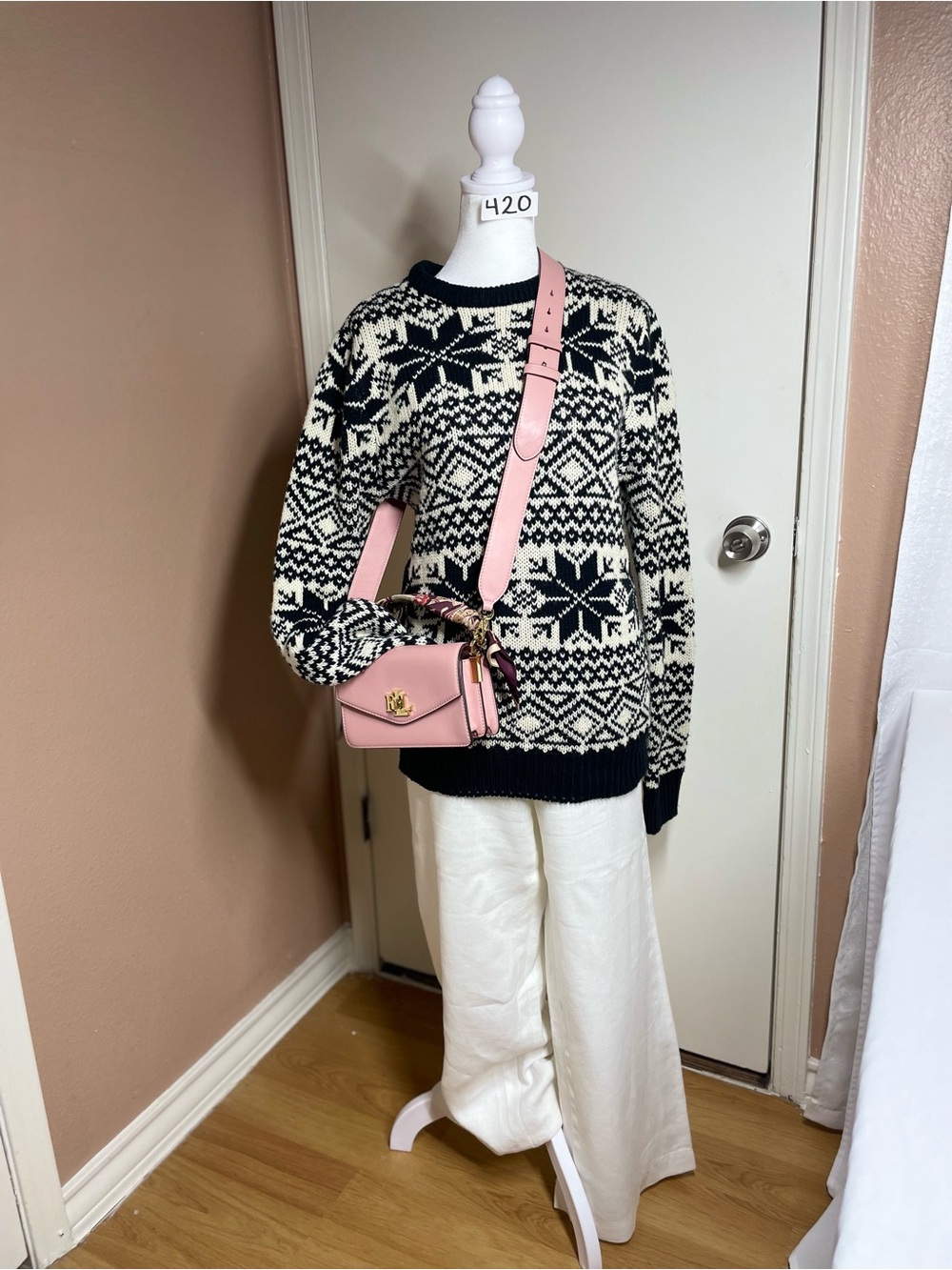 21 Men Black White Geometric Fair Isle Knit Sweater Women’s Size M Winter Cozy